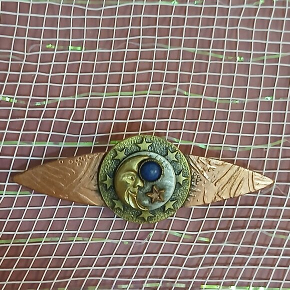 Two Vintage Lapel Pins-Copper Brass-Moon, Stars-Hat-Dickson - Picture 2 of 6